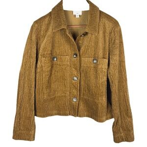 J. Jill Womens Corduroy Shirt Shacket Jacket Sz M Tan Lightweight Cropped Grunge